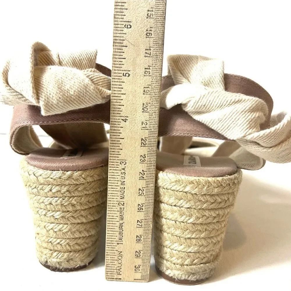 Zara Trafaluc Tan Dusty Rose Espadrille Tie Up Wedges Womens Sz EU 41 US 10-10.5 - Picture 9 of 11